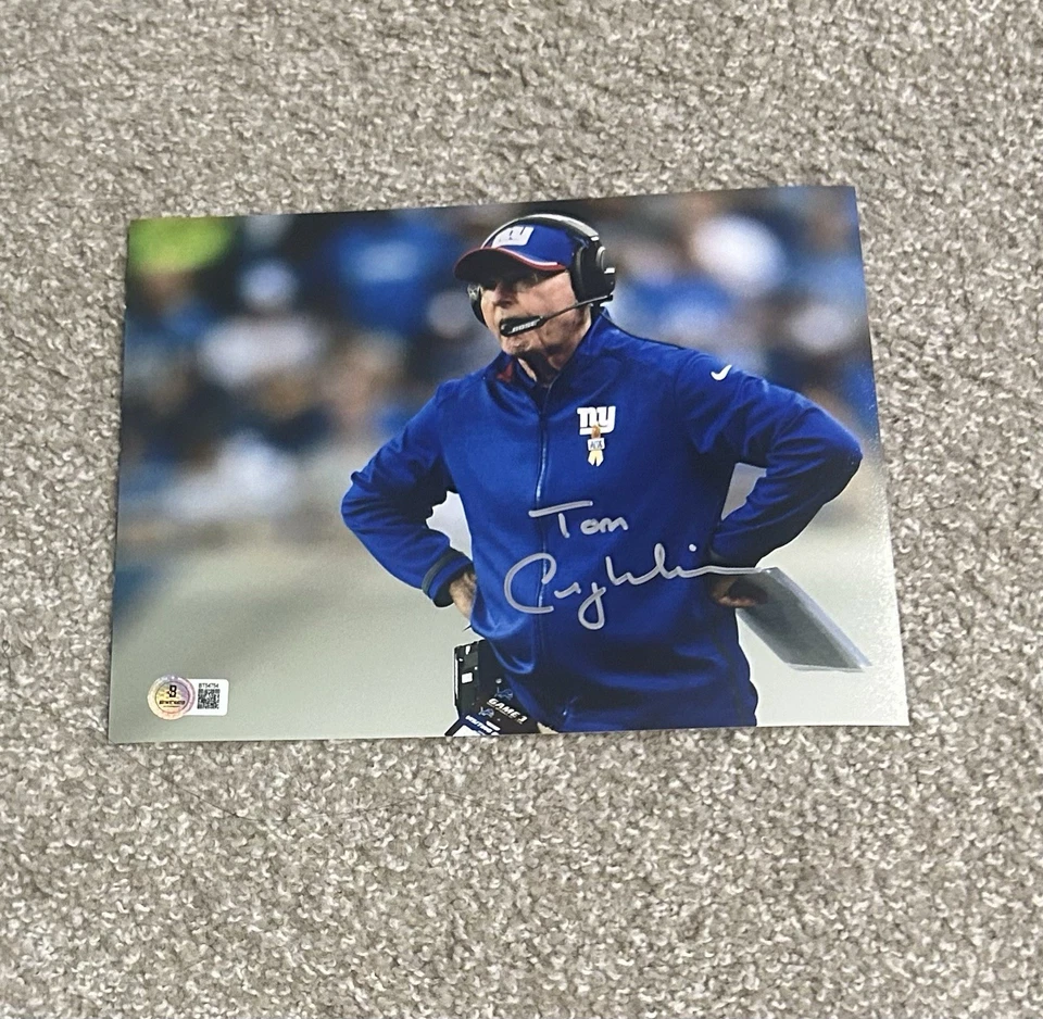 Foto autógrafa firmada por Tom Coughlin 8x10 GIGANTES SUPER BOWL BAS BECKETT AA Foto 1 de 1