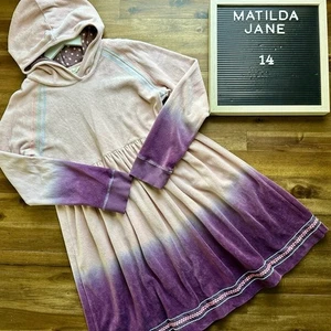 Matilda Jane Just Imagine Easy Velour Pink Purple Tie-Dye Long Sleeve Hood Dress - Picture 1 of 7