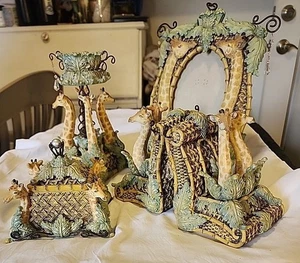 Pretty Resin Basketweave Giraffe Set Bookends Trinket Box Candleholder & Frame - Picture 1 of 18