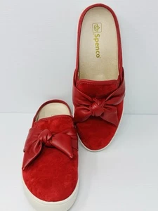 Spenco Orthotic Suede Bow Mules Barbados Baked Apple Red Sz 10D NEW - Picture 1 of 8