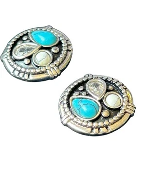 Brincos postes redondos de meia polegada de strass turquesa Montana Silversmiths - Imagem 1 de 4