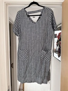 Striped linen dress short sleeves pockets George size 16 - Picture 1 of 6