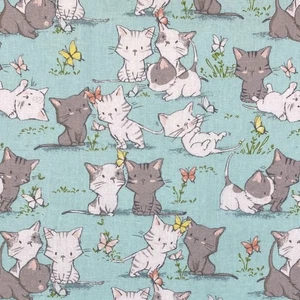 Playing Cat Sewing Quilting Cotton Fabric FQ - Picture 1 of 2