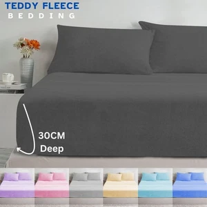 Teddy Bear Fleece Sherpa Cosy Fitted Sheet Warm Fluffy Bedding Set Double & King - Picture 1 of 36