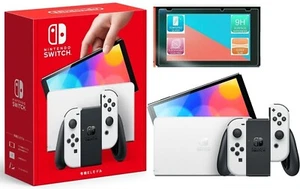 Nintendo Switch OLED 64GB WHITE Joy Cons Console + Screen Protector Bundle - Picture 1 of 7