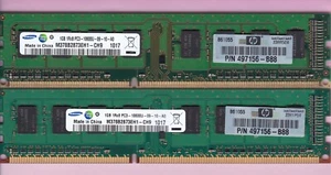 2GB 2x1GB PC3-10600 DDR3-1333 SAMSUNG M378B2873EH1-CH9 HP 497156-B88 Memory Kit - Picture 1 of 2