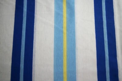 1+ Yard Blue Yellow Striped on White Cotton Knit Fabric 60" X 60" - Image 1 of 2