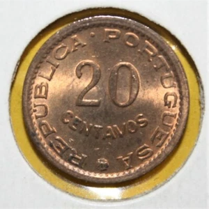 S4 - Mozambique 20 Centavos 1974 Brilliant Uncirculated Copper Coin - Portugal - Picture 1 of 2