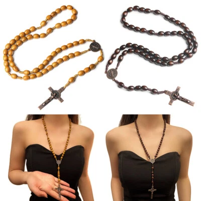Wooden Rosary Cross Handmade Beads Catholic Christian Antique Traditional Style