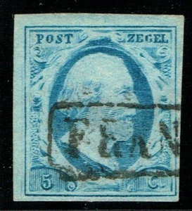 1852 Netherlands SG1l Thin Paper RETOUCH 5c Blue Pl 6 4m Very Fine Cat. £55.00+ - Picture 1 of 1