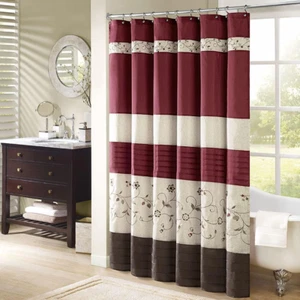 Serene Flora Fabric Shower Curtain, Mbroidered Transitional Shower Curtains for - Picture 1 of 12