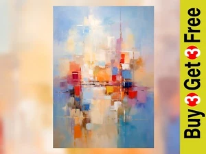 Geometric Cityscape 5"x7" Print on Matte Paper | Vivid Oil Grid Composition - Picture 1 of 18