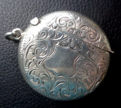 Edwardian Sterling Silver ROUND Vesta / Match Safe h/m 1907 B'ham - Thomas Hayes - Image 1 of 4