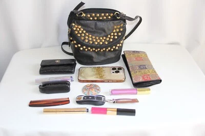 Винтажная кожаная сумка FAB 208 NYC с заклепками. РЕДКИЙ черный кожаный тисненый свиток - Изображение 1 из 4