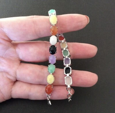 925 пробы многоцветный подлинный нефрит теннисный браслет. - Изображение 1 из 4