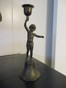 Antique Bronze Copper Art Deco Candle holder figure Child Statue 8.25'' rare - Picture 1 of 11