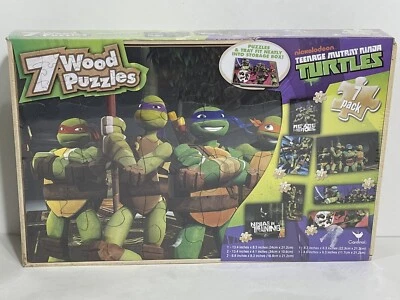 Nickelodeon Teenage Mutant Ninja Turtles 7 rompecabezas de madera y caja de almacenamiento - SELLADO Foto 1 de 3