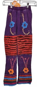 K.P.C. Colorful Handmade Purple Bohemian Floral Embroidered Pants Small - Picture 1 of 10