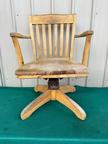 Vintage Industrial Solid Wood Swivel Rolling Office Desk Chair Banker Secretary Cover