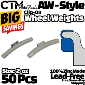 50x 2 oz AW Style Clip-on Wheel Weight 100% Zinc Made Durable Lead-Free - Picture 1 of 3