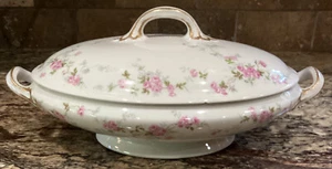 OVAL CASSEROLE L BERNARDAUD CO FRANCE LIMOGES PINK ROSE CLUSTERS ON VINES 12”L - Picture 1 of 11