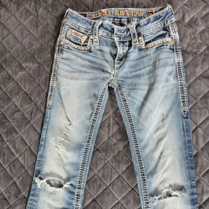 Rock Revival Jeans Tibbie Bootcut Stitching Embroidered Button Pockets 26 - Picture 1 of 20