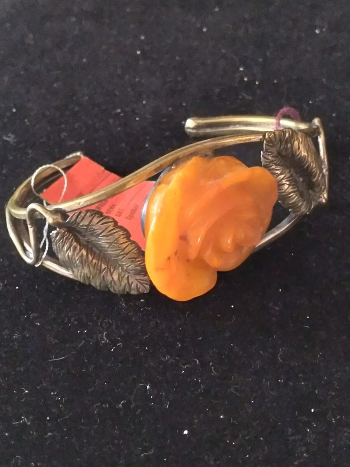  Pulseira de prata única com âmbar do mar Báltico, tamanho 7"-7.5", TWG 34.4 g. - Imagem 1 de 4