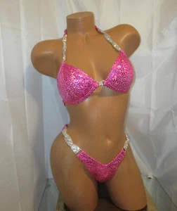 competition FIGURE posing suit HOT PINK hologram 34B CUP SMALL BOTTOMS - Picture 1 of 2