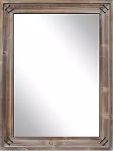 18X24 Wall Mirror - Metal & Dark Wood Framed Farmhouse Bathroom Mirror, Vintage - Picture 1 of 7