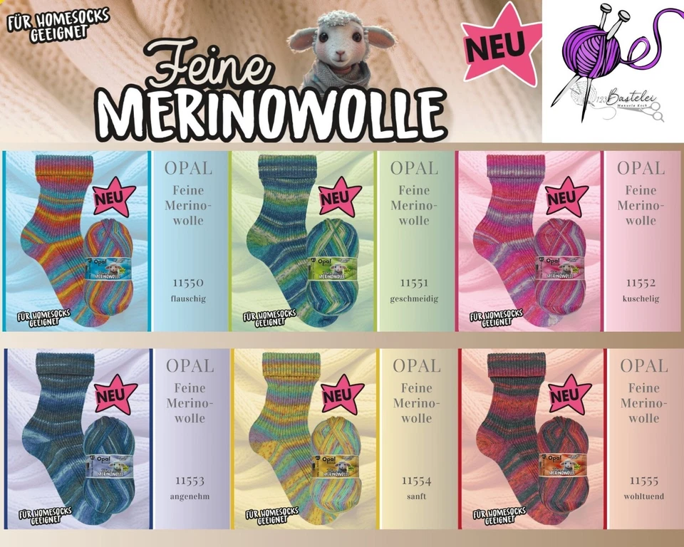 "Opal Feine Merinowolle" 100g Sockenwolle für Haussocken 4fach mulesingfrei