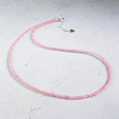 Rose Quartz Choker Delicate Stone Beads Necklace Pink Crystal Dainty Choker - Image 1 of 4