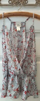 Daytrip By Bke Sz M Floral/Striped Strappy Racerback V-neck Tank Top Cottagecore - Image 1 of 4