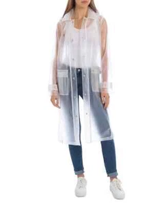 AVEC LES FILLES Women's Transparent Sheer Jelly RainCoat With Hood *S - Picture 1 of 15