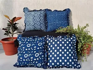 Block print cushion cover Set of 4 Pillow cover For living room decor - Picture 1 of 12