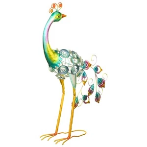 New Metallic Jewelled Peacock Standing Peacock Garden Outdoor Ornament - Picture 1 of 7