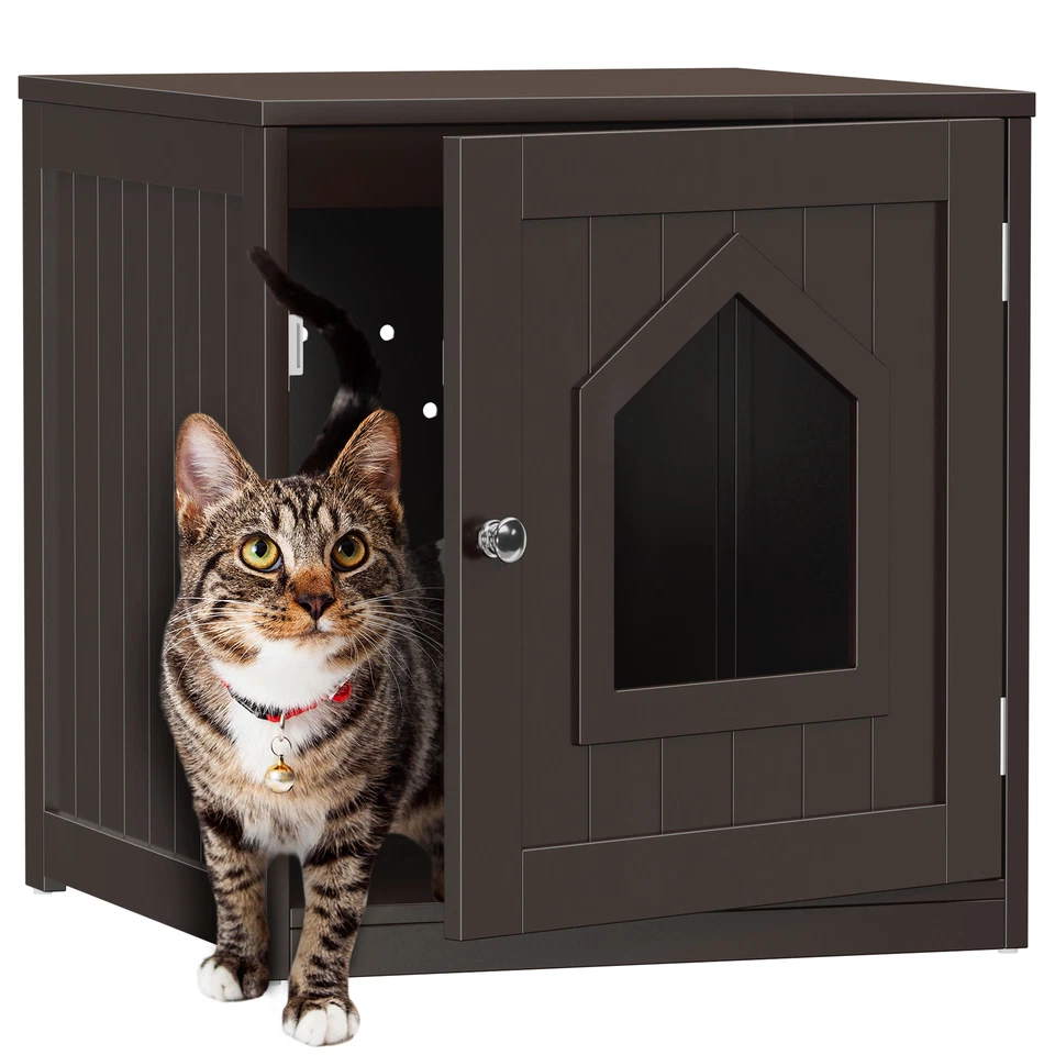 SEGAWE Wooden Cat Litter Box Enclosure Hidden Litter Box Furniture Cat House Brown