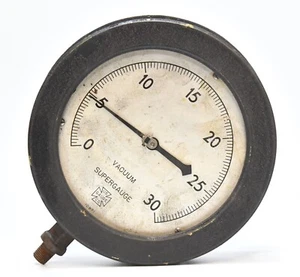 LARGE VINTAGE INDUSTRIAL US GAUGE VACUUM SUPER GAUGE NO GLASS - Picture 1 of 9