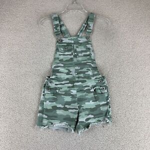 Lucky Brand Shortall Overalls Women's 12 Green Camouflage Frayed Hem Buckle