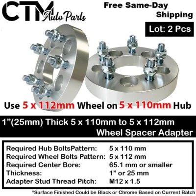 Adaptadores espaciadores de rueda 2x 1" de grosor 5x110 a 5x112 aptos para Chevy/Saturno/Pontiac/Más Foto 1 de 4