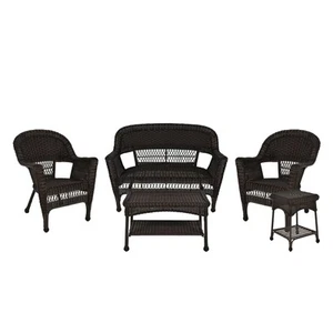 Jeco 5 Piece Resin Wicker Modern Patio Sofa Set in Espresso - Picture 1 of 8