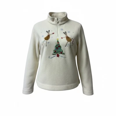 Suéter Whitestag Rena Árvore de Natal Aplique Quarto Zíper Lã Tacky LG - Imagem 1 de 4