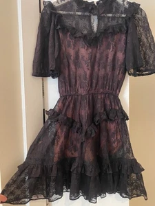 Vintage PRETTY Black Lace mini tiered Dress with ruffles - Picture 1 of 13