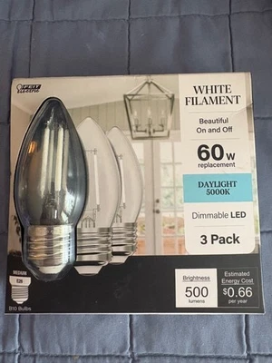 FEIT ELECTRIC WHITE FILAMENT 60W REPLACEMENT DAYLIGHT DIMMABLE LED 3 PK BULBS - Image 1 of 3