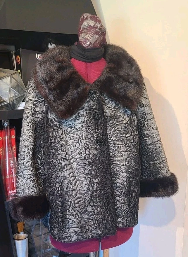 复古 中世纪银色波斯羊羔羊毛正式鸡尾酒夹克 — 第 1/4 张图片