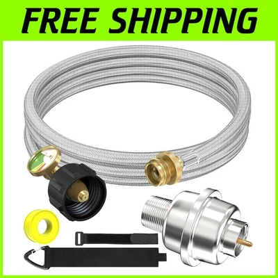 Manguera adaptadora de tanque de propano trenzado de acero inoxidable de 10 pies con medidor Foto 1 de 4