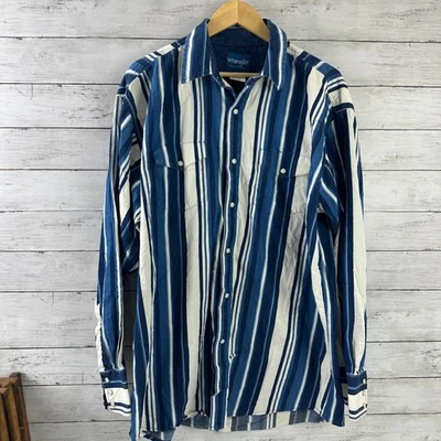 Vtg Wrangler Brushpopper Shirt Mens XLT Blue Western Cowboy Rodeo lightweight - Image 1 of 4