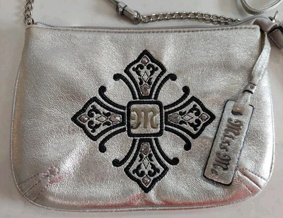 Bandolera Miss Me Plateada Cadena Correa Bolso Plateado Negro Dije Bolsillos Cierre con Cremallera Foto 1 de 4
