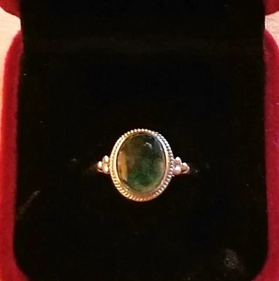 Кольцо с мховым агатом (имитация), чистое серебро, ручной работы, размер 7 - Изображение 1 из 4