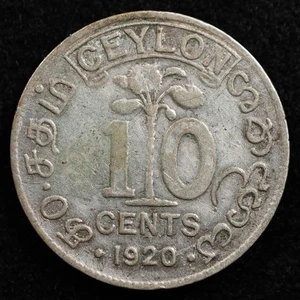 Ceylon 10 Cent 1920, Münze, Silber, Inv#G552 - Bild 1 von 2