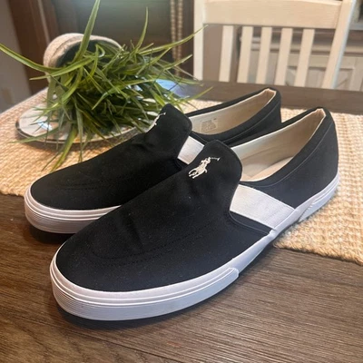 Zapatillas sin cordones Polo Ralph Lauren Fakenham negras de lona para hombre talla 16D Foto 1 de 4